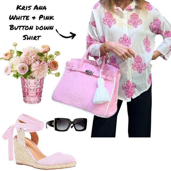 Kris-Ana White & Pink Button Down Shirt - Picture 1 of 1